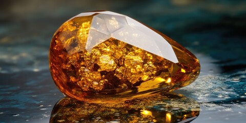 A single yellow diamond sitting on a flat surface