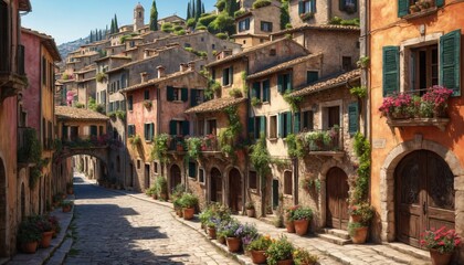 traditional italian small village, old town street