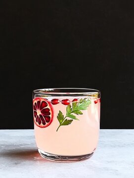 Pink Juice with Blood Orange and Pomegranate Seeds Dark Backdrop