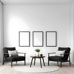 Modern Minimalist Living Room Interior with Empty Frames