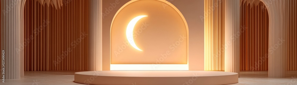 Poster minimalist architectural display with crescent moon