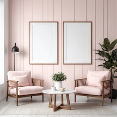 Pink Living Room Interior with Mockup Frames