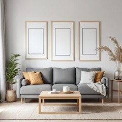 Modern Living Room Interior Design with Gray Sofa and Neutral Decor