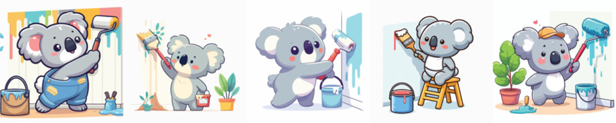 vector set of koalas painting the wall