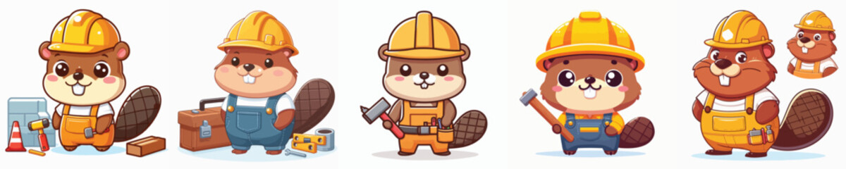 vector set of cute otters painting the wall