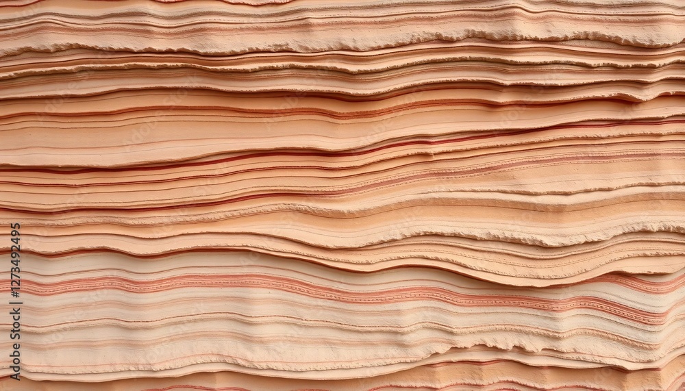 Poster soft peach texture. gentle waves. creamy fabric layers. reddish stripes. flowing textile art. warmth