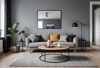 Modern Grey Living Room Interior with Stylish Decor