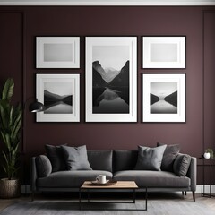 Modern Living Room Interior with Dark Walls and Gallery Wall