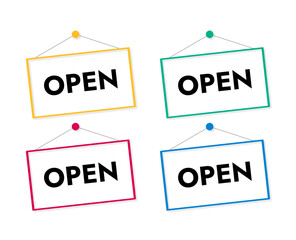sign open vector design set of signs for the store in different colors