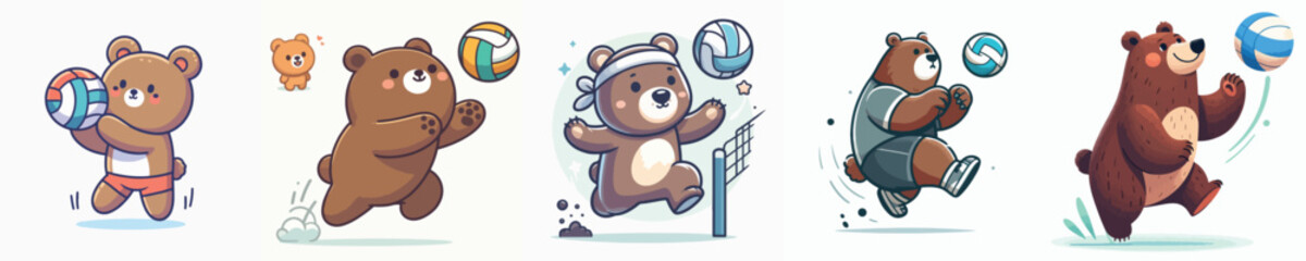 vector set of cute bears playing volleyball