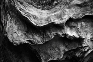 A unique black and white photograph of a natural rock formation
