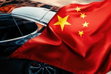 A Chinese flag flies next to a car, providing a patriotic backdrop