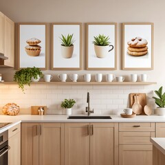 Fototapeta premium Modern Kitchen Interior with Plants and Baked Goods Wall Art