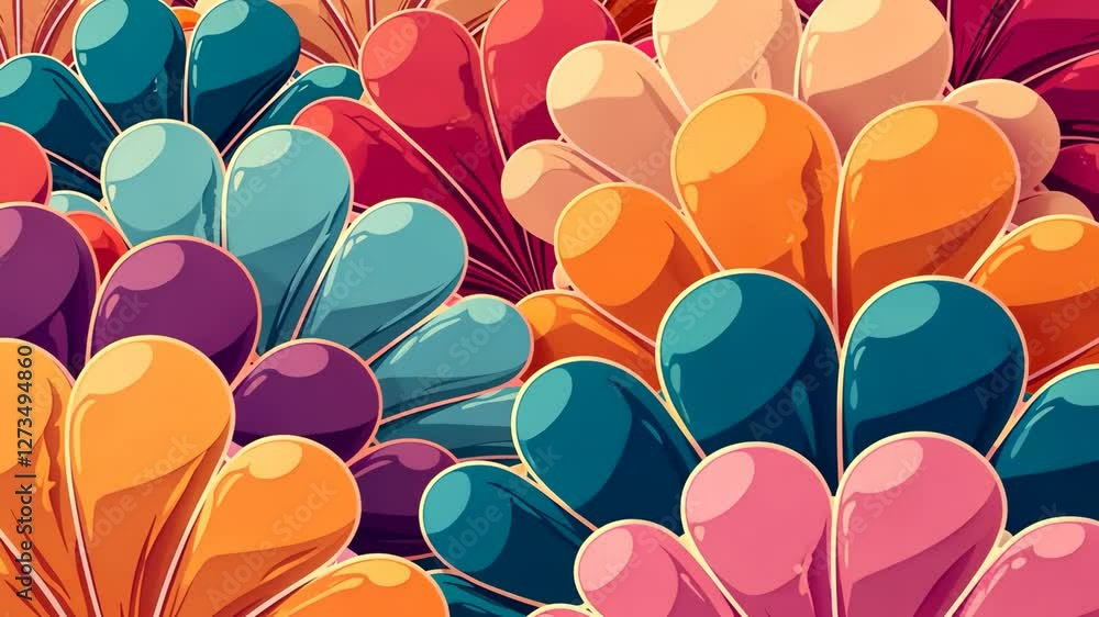 Poster a colorful flower with a blue center. the flower is surrounded by other flowers in various colors. t