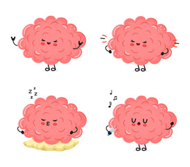 Funny Brain characters bundle set. Vector hand drawn doodle style cartoon character illustration icon design. Cute Brain mascot character collection
