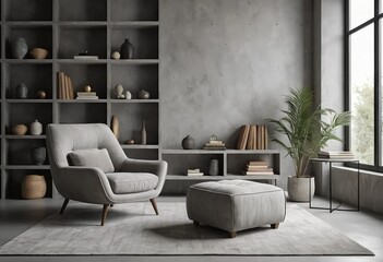 Modern Grey Armchair and Ottoman in Minimalist Living Room