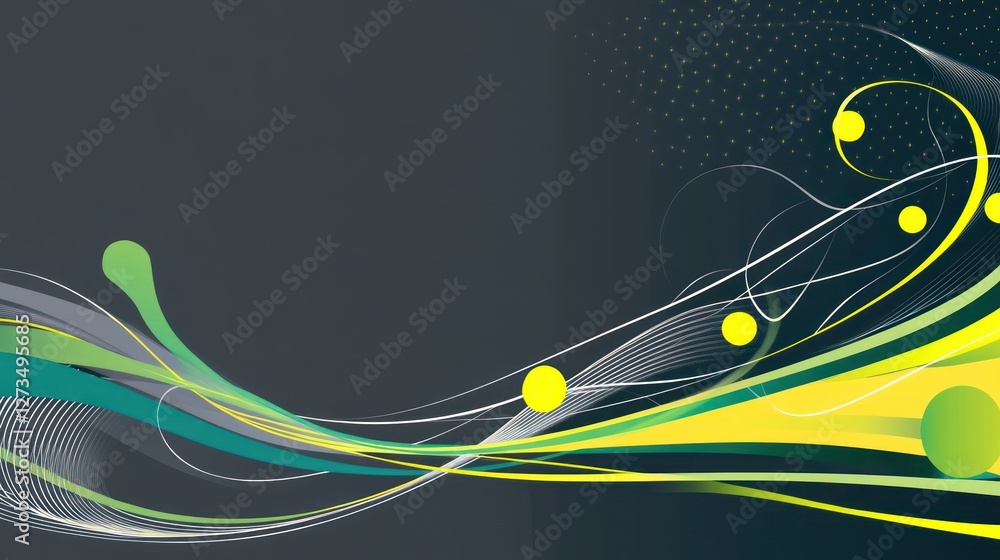 Poster abstract swirling lines and yellow circles design