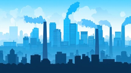 Illustration of industrial city skyline with smoke and buildings