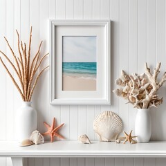 Coastal Seashell Decor on White Shelf