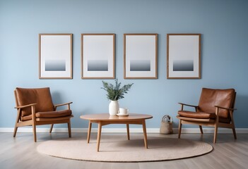Modern Living Room Interior with Leather Armchairs and Abstract Art