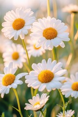 Fototapeta premium A bouquet of pure white flowers with bright yellow centers, often used in weddings or as decorations