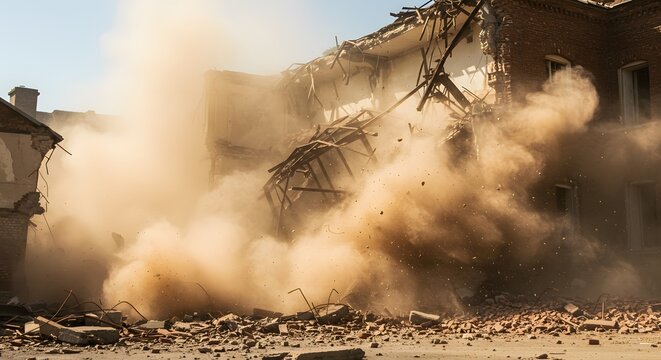 Demolition of a Building: Dust and Debris in the Air