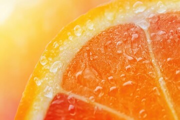 Close-up of an orange slice with water droplets on its surface