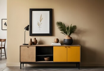 Modern Mid-Century Sideboard with Decor in Neutral Tone Room