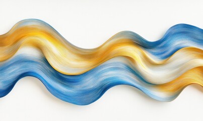 Flowing abstract waves of blue and gold paint on a white background, creating a serene atmosphere