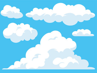 Cumulus clouds, set of summer clouds cartoon illustration