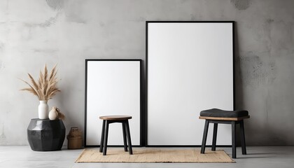 Minimalist Interior Design with Blank Canvas Mockup