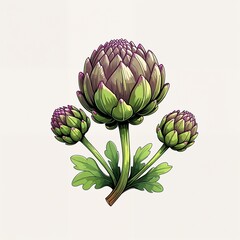 Fototapeta premium Artichoke cartoon illustration on plain white background