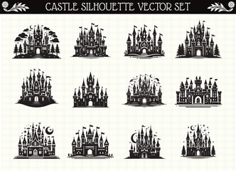Castle Silhouette Set Black Clipart for Fantasy and Medieval Designs
