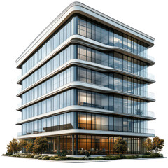 3D modern high-rise office building with clean architectural design isolated on transparent background.png