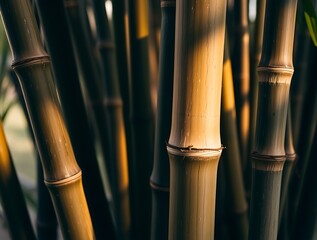Close-up of Bamboo Stalks with Golden Light and Natural Texture