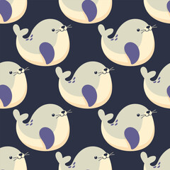 Vector seamless pattern with cute seals on dark background