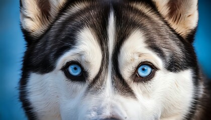 Obraz premium Close-up Portrait of Siberian Husky with Striking Blue Eyes
