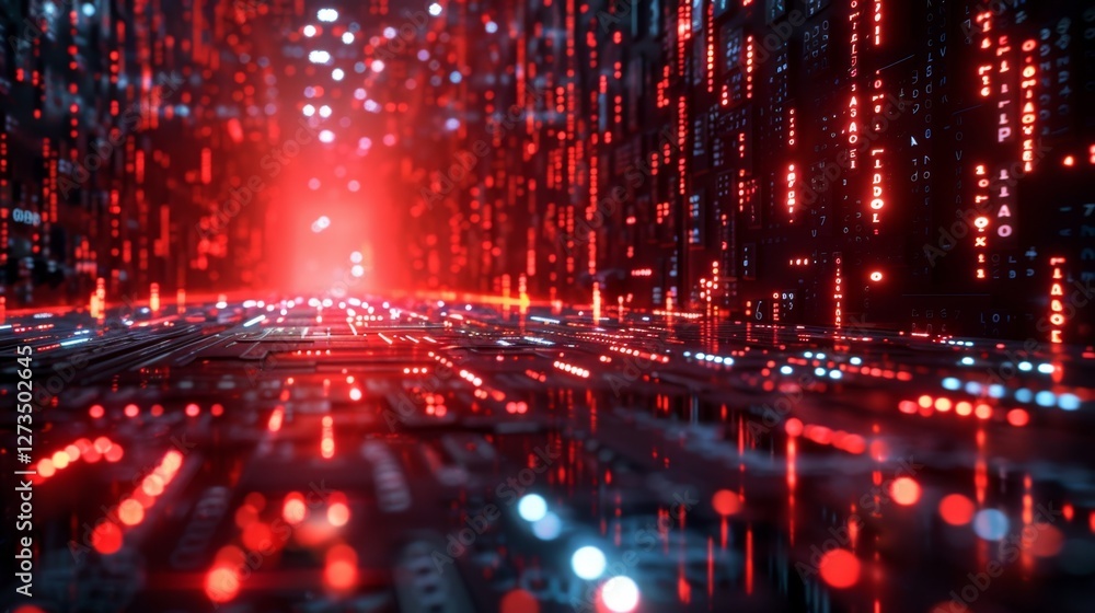 Poster visual representation of artificial intelligence data flowing through a cybernetic environment at du
