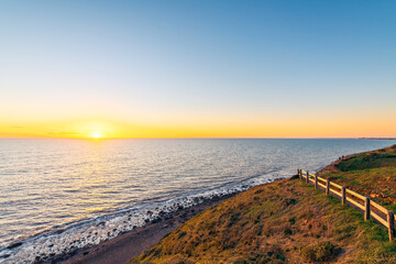 Hallett Cove Conservation Park Coastal Walkway along the coast with sea views at sunset, South Australia