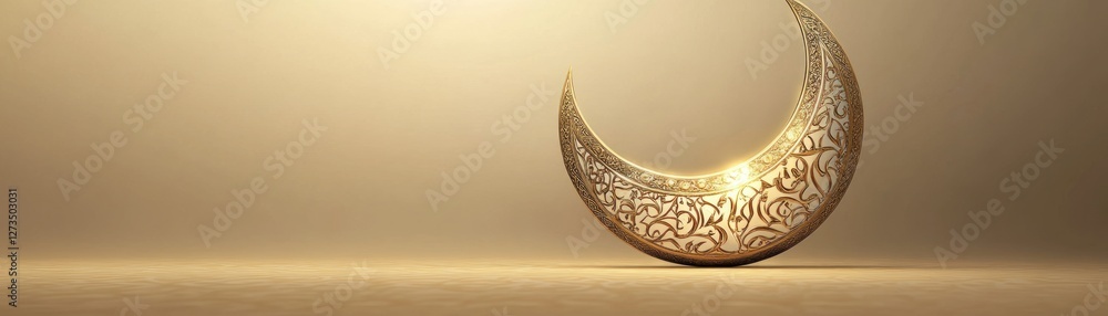 Aufkleber crescent moon with intricate patterns on a golden monochromatic background
