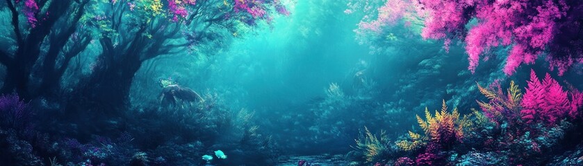 Fototapeta premium A Surreal Underwater Forest Scene With Vibrant Flora