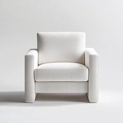 A contemporary white armchair on a seamless background, perfect for showcasing modern furniture design and simple elegance for interior design projects and advertisements.