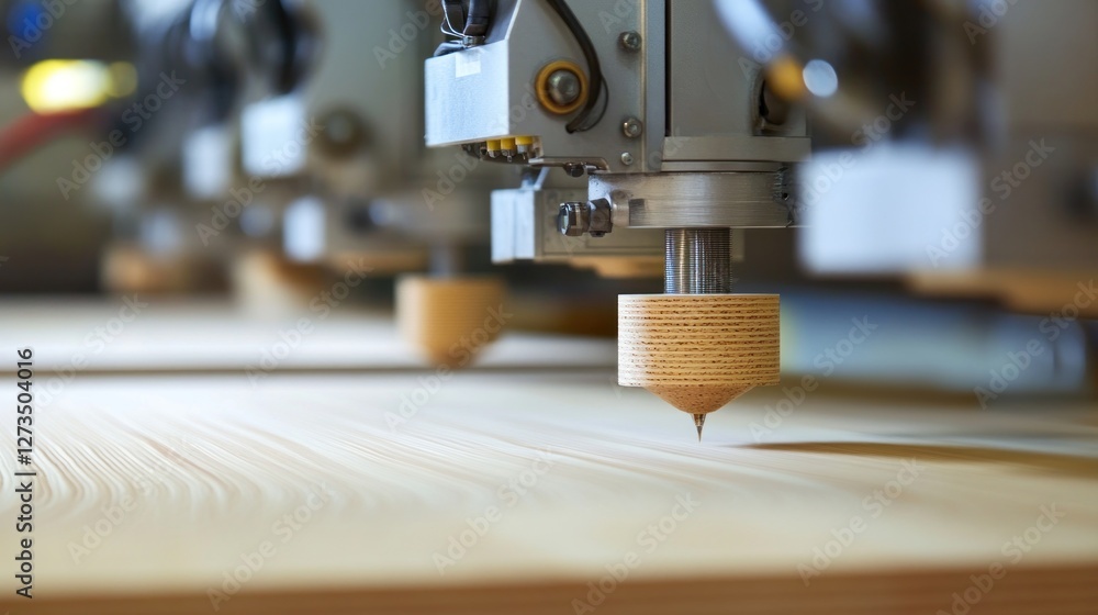 Poster An automated router cutting plywood with precision in the workshop