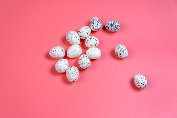 Easter little eggs on a pink background. Easter celebrations concept