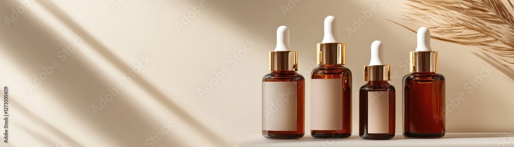 Poster Amber bottles with droppers create an elegant skincare product display