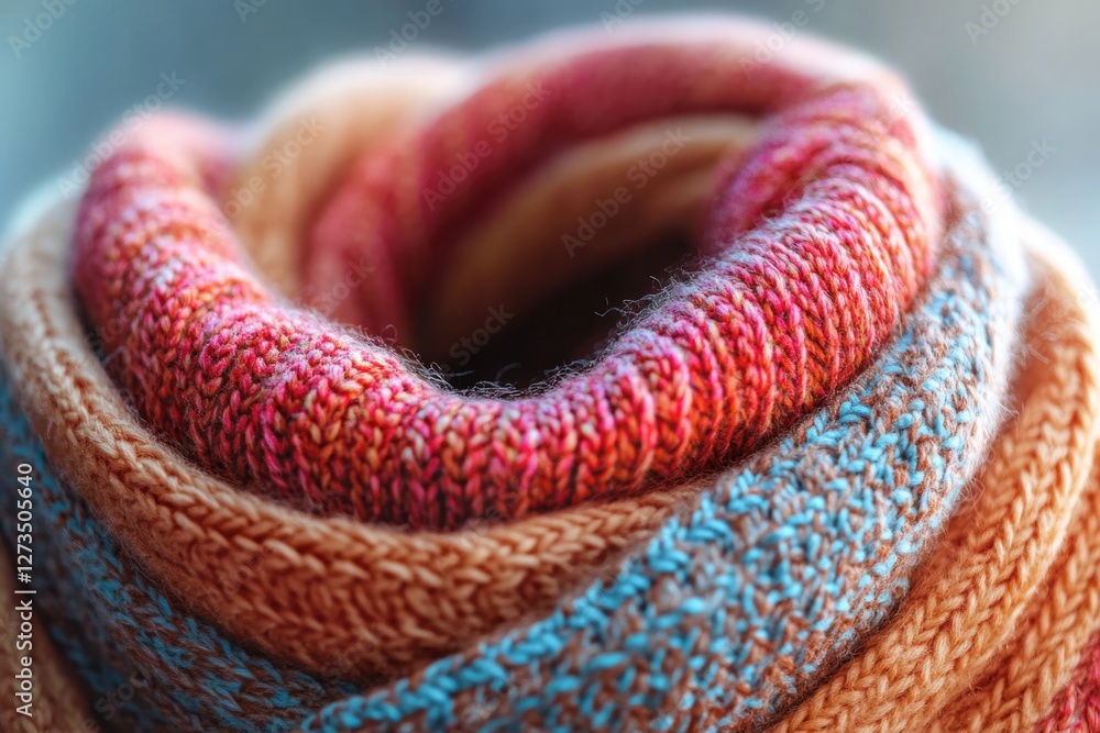 Poster a close-up shot of a colorful scarf with intricate patterns and textures