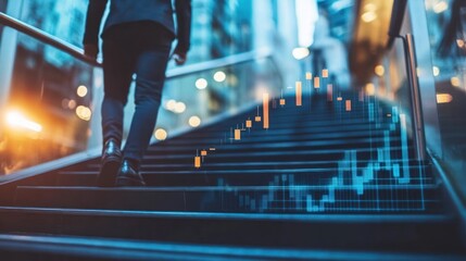 Ascending Business Success: A Man Climbing the Corporate Ladder Towards Financial Growth and Prosperity