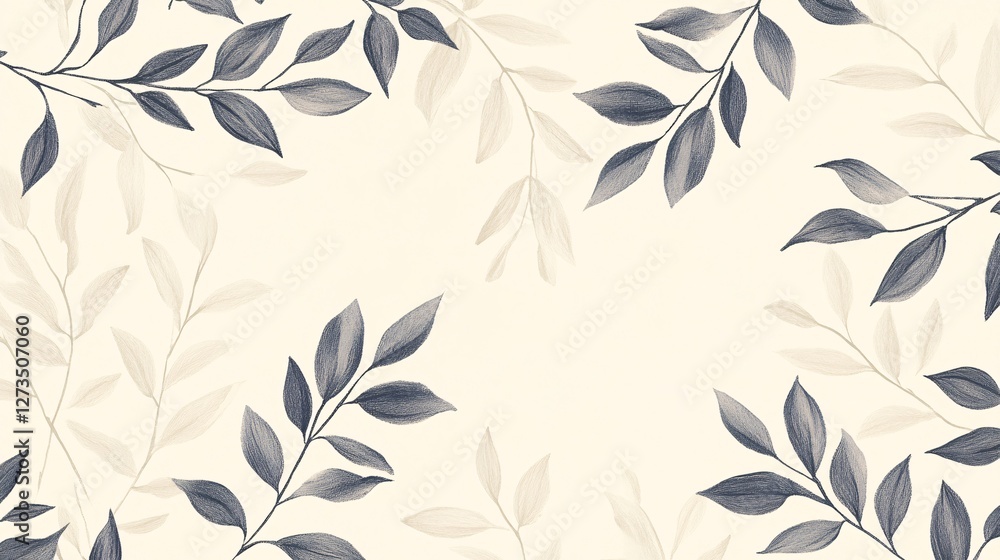 Poster a calming background with hand-drawn leafy vines extending across a light cream canvas