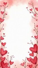 Naklejka premium Watercolor hearts tree border. Valentines Day romantic love frame