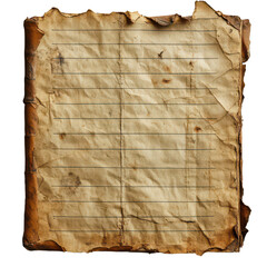 Aged lined paper with rough edges featuring antique texture isolated on transparent background.png